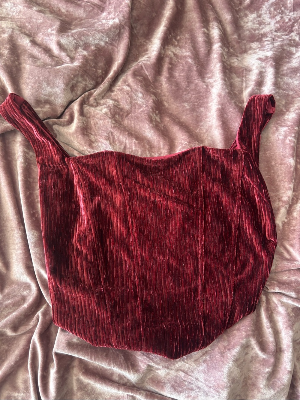 naked wardrobe Velvet Ribbed Square-Neck Camisole in Deep Red